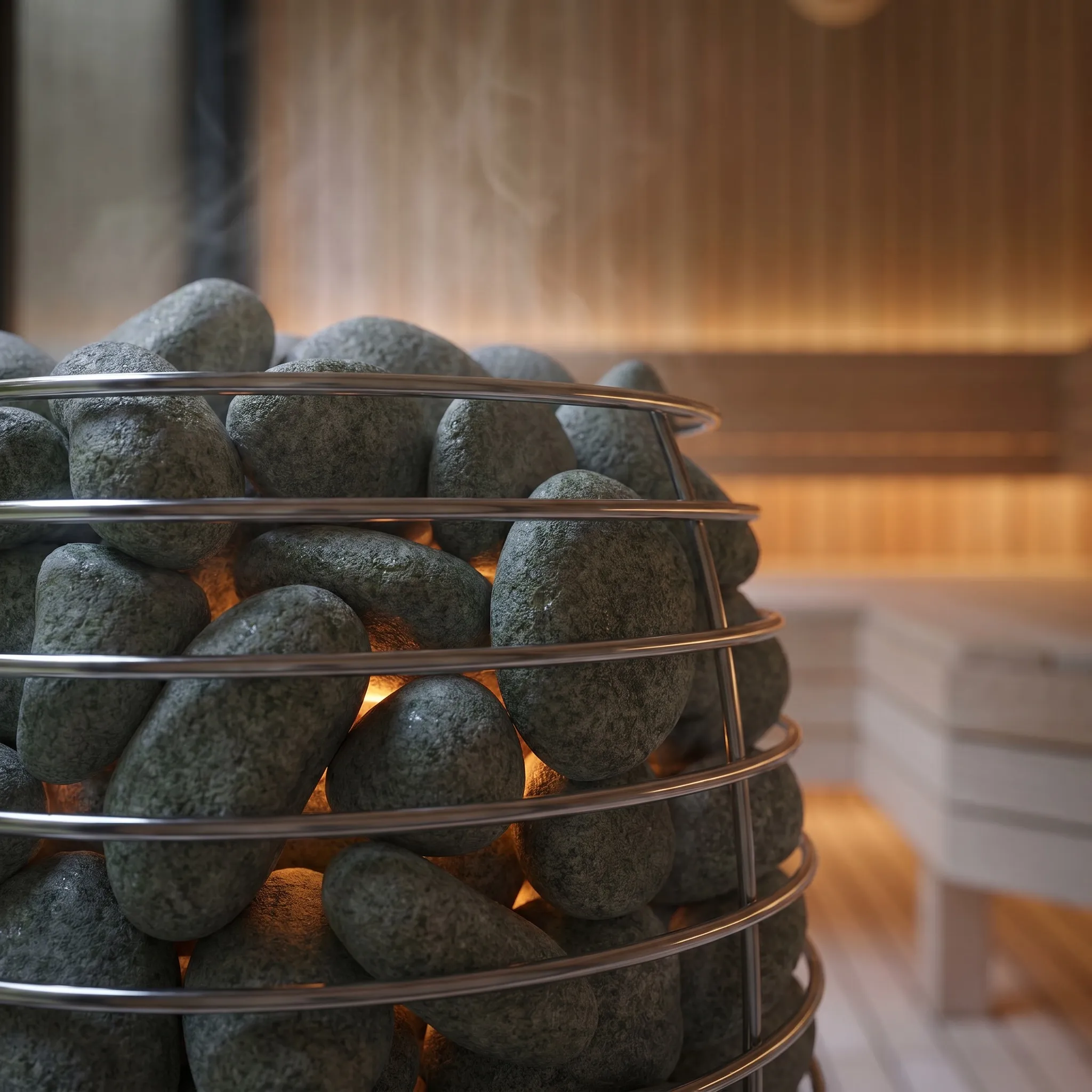 Olivine sauna stones, macro
